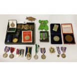 TRAY OF MEDALS & INTERESTING ITEMS