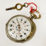 ENAMELLED SILVER POCKET WATCH WITH KEY -