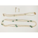 FRESHWATER PEARL NECKLACE - MALACHITE & 14CT GOLD CLASP & EARRINGS