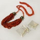 CORAL NECKLACE WITH 2 NATURAL WHITE CORAL PENDANTS
