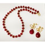 RAW RUBY NECKLACE & EARRINGS SET GILT STERLING SILVER