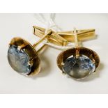 GOLD & AQUAMARINE CUFFLINKS - ONE OFF DESIGN 15.1 GRAMS APPROX