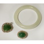 JADE BROOCH, JADE PENDANT & JADE BANGLE - SOME SILVER