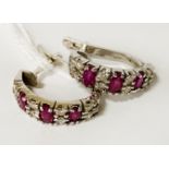 18CT WHITE GOLD CLASP EARRINGS WITH DIAMOND & RUBIES