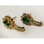 14CT GOLD EMERALD & DIAMOND STUD EARRINGS