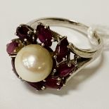 14CT GOLD RUBY & PEARL RING - SIZE L 4.8 GRAMS APPROX