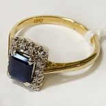 18CT GOLD SAPPHIRE & DIAMOND RING - SIZE N 3.9 GRAMS APPROX