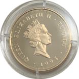 1993 TUVALU 100 DOLLARS 14CT GOLD PROOF COIN ELIZABETH II - 40TH ANNIVERSARY OF CORONATION CASED