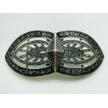 WHITE METAL / SILVER & NIELLO BELT BUCKLE