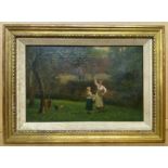 A Victorian Oil Painting By Arthur Langley Vernon. "Ladies Picking Apples"