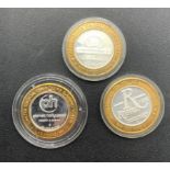 THREE 999 SILVER LIMITED EDITION TEN DOLLARS GAMING TOKENS