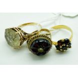 THREE 9CT GOLD GEMSTONE RINGS