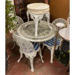 GARDEN TABLE, FOUR CHAIRS & SIDE TABLE