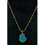 14CT GOLD TURQUOISE PENDANT AND 14CT GOLD CHAIN