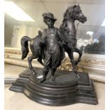 SPELTER CAVALIER HORSE GROUP 28CMS (H) APPROX