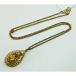 9CT GOLD CITRINE PENDANT ON CHAIN - 20''CHAIN- APPROX 9G