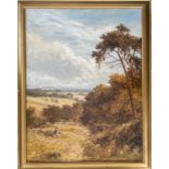 DANIEL SHERRIN 1868- 1940 OIL ON CANVAS - ENGLISH LANDSCAPE WITH FIGURES - SIGNED - 46CM X 61CM -