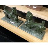 PAIR VERDIGRIS BRONZES ON MARBLE BASES 24CM (H) APPROX