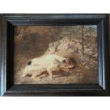 ATTRIBUTED TO GEORGE EARL 1824-1908 - TERRIER AT RABBIT HOLE 18CM X 25CM - VERY NICE CONDITION