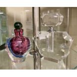 ART DECO STYLE CRYSTAL PERFUME BOTTLE & ANOTHER MURANO SOMMERSO CRYSTAL PERFUME BOTTLE