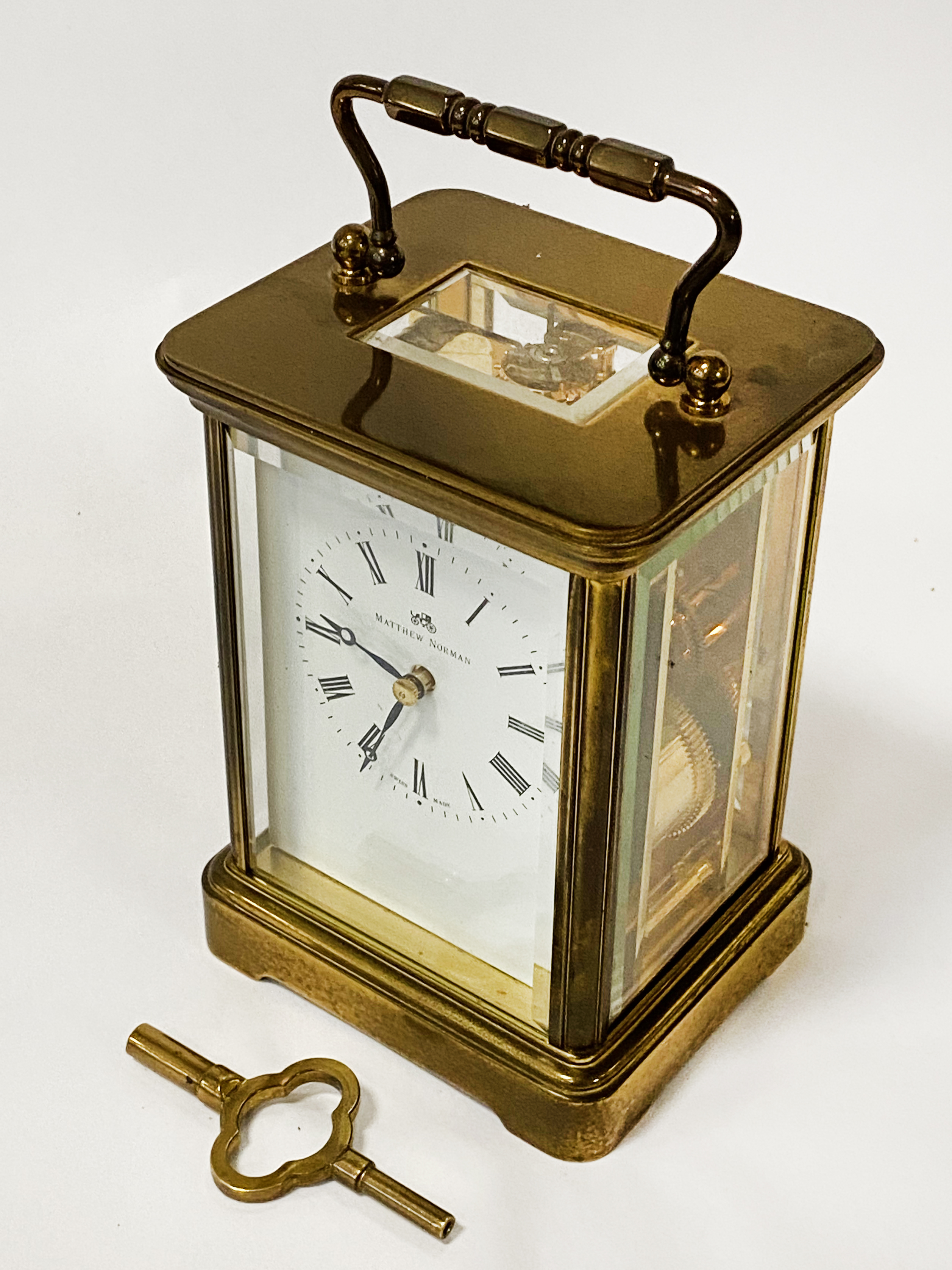 Matthew Norman 8 day carriage clock with key - boxed