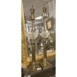 PAIR OF BRASS & GLASS LAMPS - 70 CMS (H) APPROX