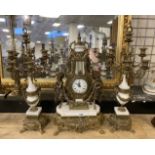 FRENCH REPRODUCTION CLOCK & GARNITURE - CLOCK 60 CMS (H) & GARNITURE 66 CMS (H) APPROX