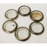 SET 6 STERLING SILVER & GLASS COASTERS 9.5CMS (D)