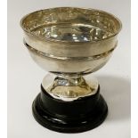 SILVER BOWL ON WOODEN STAND 7OZS APPROX EXCLUDING BASE