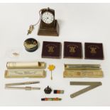 INTERESTING COLLECTION POCKET WATCH THEMOMETER, COINS & RUSSIAN SNUFF BOX & MILITARIA