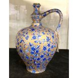 BLUE & GOLD FLORAL WINE VESSEL 19TH CENTURY (CHIP TO BASE) 26CMS (H)