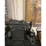 SQUIER BY FENDER - ELECTRIC BASS GUITAR/BAG/BASS AMP LEAD & STAND