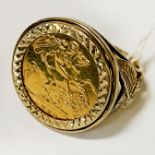 HALF SOVEREIGN 9CT GOLD RING SIZE O