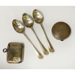 H/M SILVER VESTA/ COMPACT AND 3 TEASPOONS