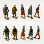 SET 5 CAST LEAD - COLD PAINTED EARLY 20THC MILITARY FIGURES IST WORLD WAR - APPROX 5'' TALL