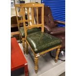 2 OAK & GREEN LEATHER CHAIRS