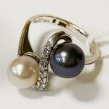 14CT GOLD DIAMOND & PEARL RING SIZE L