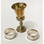 SILVER GOBLET & SILVER NAPKIN RINGS APPROX 84g