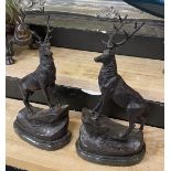 PAIR BRONZE STAGS ON MARBLE BASE