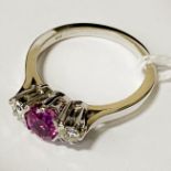 18CT PINK SAPPHIRE & DIAMOND RING SIZE N