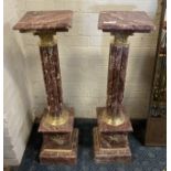 PAIR RED MARBLE COLUMNS