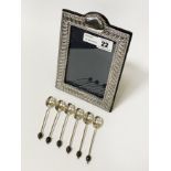 SIX HM SILVER SPOONS & SILVER PHOTO FRAME