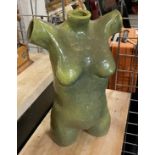 GREEN GLAZED TERRACOTTA ART BUST OF NUDE FEMALE 41CMS (H)