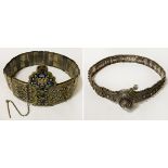 A MARKED RUSSIAN SILVER BELT (35'' LONG) 19THC WITH A RUSSIAN ENAMEL BELT 30'' POSSIBLY 17THC