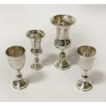 FOUR HM SILVER GOBLETS - TALLEST 13CMS