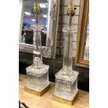 PAIR GLASS & BRASS LAMPS - 59 CMS (H)