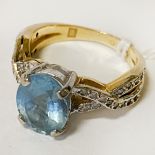 18 CT. YELLOW GOLD DIAMOND GEMSTONE RING - SIZE L - M