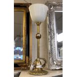 BRASS TABLE LAMP WITH GLASS SHADE - ENGLISH 1930'S 60CMS APPROX