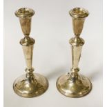 PAIR TALL SILVER CANDLESTICKS 21CMS