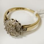 9 CARAT WHITE GOLD DIAMOND CLUSTER RING SIZE O